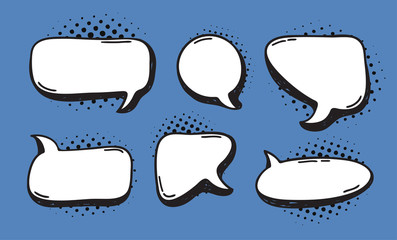 Hand drawn speech bubble explosion. Pop art design object. Comic book doodle element for dialog. Cartoon style vector collection