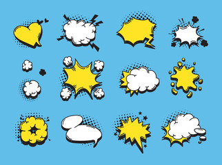 Naklejka premium Hand drawn speech bubble explosion. Pop art design object. Comic book doodle element for dialog. Cartoon style vector collection