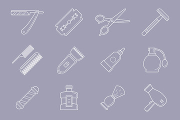 Barbershop Icons set - Vector outline symbols of beauty salon for the site or interface