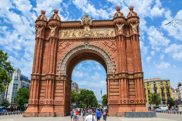 Fototapeta na wymiar The Arc de Triomf is a triumphal arch in the city of Barcelona in Catalonia, Spain. The arch is built in reddish brickwork in the Neo-Mudejar style.