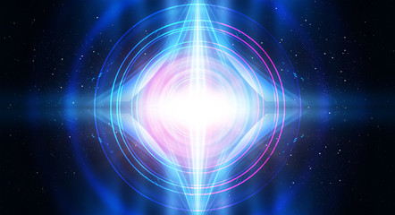 Background of empty show scene. Empty dark modern abstract neon background. Glow of neon lights on an empty stage, diodes, rays and lines. Lights of the night city.