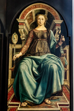 Prudence, from panels depicting the Virtues in Uffizi Gallery in Florence, Italy