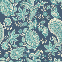 Floral seamless pattern with paisley ornament. Vector background