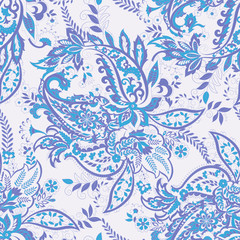 Fototapeta na wymiar Paisley ethnic flowers seamless vector pattern. floral vintage background
