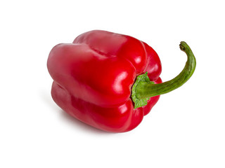 Red bell pepper with green stem, on a white background