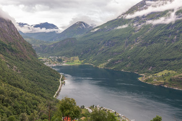 Fototapeta na wymiar On the way to observation place in Dalsnibba mountain. Geiranger fjord Norway, selective focus