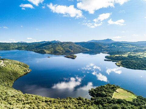 Aerial view from Liscia Lake in north Sardinia,Gallura