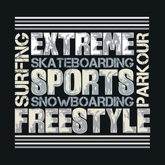 T-shirt extreme sports, design, fashion, typography, stylish printing design