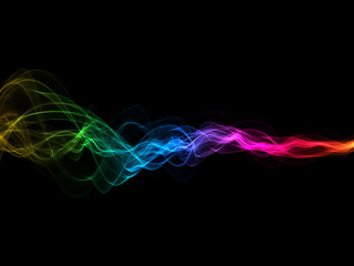 abstract colorful rainbow wavy smoke flame over black background