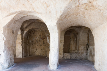 Excavation on square Piazza Vittorio Veneto. In Unesco town Matera, Italy