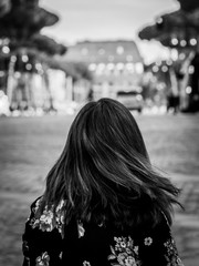 Girl black and white walking on Rome 