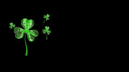 St. Patrick's Day 3d effect clover over space background. Decorative greeting grungy or postcard. Simple banner for the site, shop, magazine promotions with place for text. 3d illustration