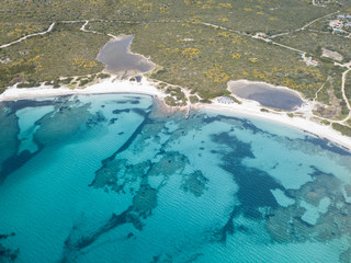 Naklejka premium AERIAL VIEW OF THE CALA BANANA AND BADOS BEACH,IN SARDINIA,OLBIA