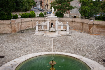 View of the monumental fountain "Cavallina" in Genzano di Lucania. Basilicata, Italy