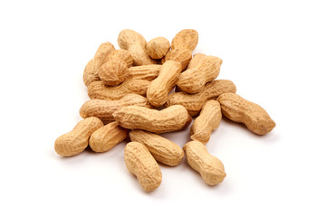 Organic peanuts in shell, isolated on white background