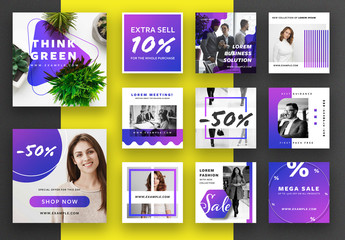 Social Media Post Layout Set with Blue and Purple Gradient Overlays