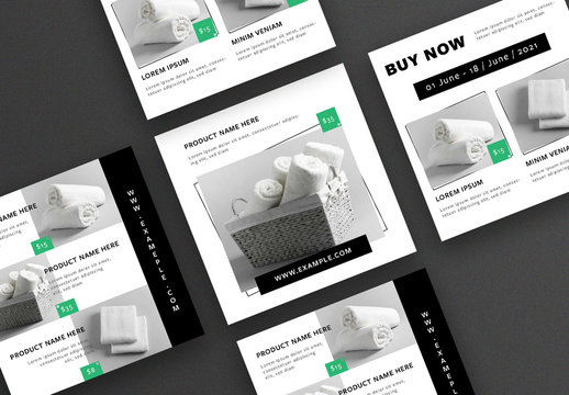 Social Media Post Layout Set with Green Accents