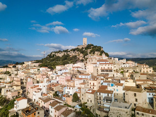 An Aerial view of Posada, a Medieval  town with Castle on the est coast of Sardinia