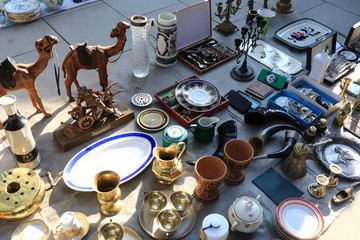 Secondhand vintage things in flea market