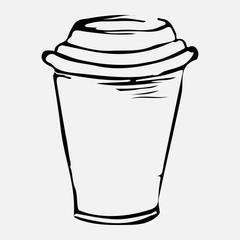A mug of tea drawn by hand with a pencil. A mug of tea painted with a black pen on a white background. Vector eps illustration.