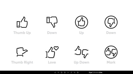 Thumb Up and Down Editable Line Icons set.