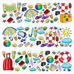 Vector pattern. Summer vacations. Travel and adventures. Beach, ocean, island, sun