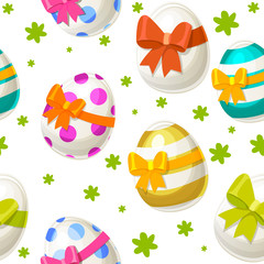 Seamless textured pattern of different eggs for Easter Day.
