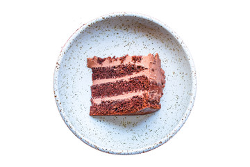 chocolate cake with cream (sweet and delicious homemade dessert, Prague cake) menu concept background. top view. copy space