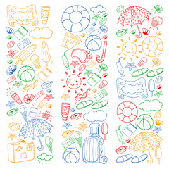 Vector pattern. Summer vacations. Travel and adventures. Beach, ocean, island, sun