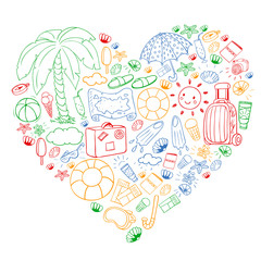 Vector pattern. Summer vacations. Travel and adventures. Beach, ocean, island, sun