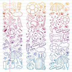 Vector pattern. Summer vacations. Travel and adventures. Beach, ocean, island, sun