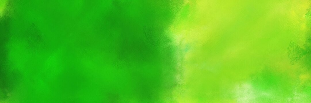 abstract painting background graphic with yellow green, forest green and pale green colors and space for text or image. can be used as horizontal background texture