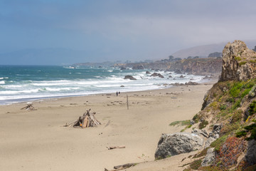 Fototapeta na wymiar Sandy beach of the Bodega Bay an hour north of San Francisco. Sonoma County in California, USA
