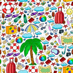 Vector pattern. Summer vacations. Travel and adventures. Beach, ocean, island, sun