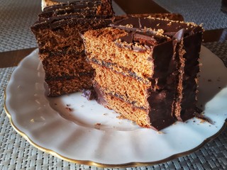 Beautiful close-up of honey cake on a plate