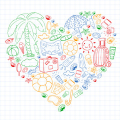 Vector pattern. Summer vacations. Travel and adventures. Beach, ocean, island, sun