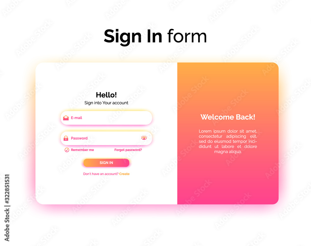 Wall mural sign in form, web design ui ux, login interface with gradient, vector illustration.