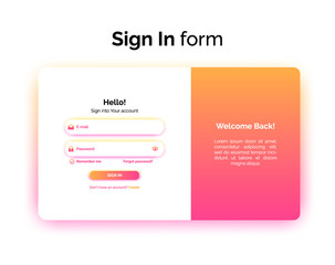 Sign In form, web design UI UX, login interface with gradient, vector illustration.