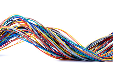 Colorful electric cable and wire isolated on white background - obrazy, fototapety, plakaty