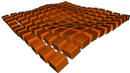 Translucent cubes on a white background. Group of cubic 3d objects isolated. Abstract flying polygons at infinity.