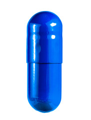 blue pill on a white background close-up