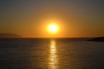 Beautiful Golden Sunset over the Sea .Sea Landscape with Orange Sun 