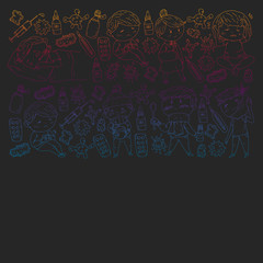 Vector pattern with little children. Illustration of Child diseases, flu, illness
