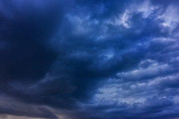 Aerial view of heavy thunderclouds over the forest of Karelia