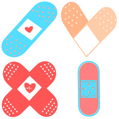 Set of medical plaster icon, plaster icon. vector bandage, health adhesive care. Medical adhesive tape plasters vector set. Illustration of medical tape, plaster, protection and care. injury tape