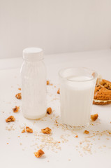 Breakfast with oatmeal cookies with cream and goat yogurt