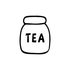 Tea jar made of bamboo. Eco-friendly material for durable use. Convenient and high-quality container. Black and white doodle style illustration