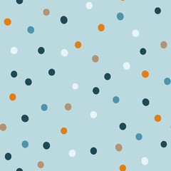Sketchy hand-drawn confetti colourful dots seamless vector pattern on light blue background - for wallpaper, paper, fabric, textile design