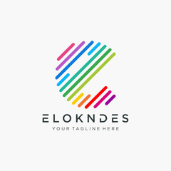 Abstract letter E logo design template with line colorful element. This logo has the meaning of information, data, group, community, progress, growth. Technology digital concept. - vector