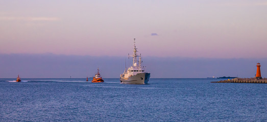 polish navy ship  near port gdansk 